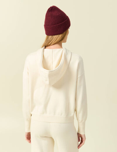 Sweat &agrave; capuche manches longues creme femme