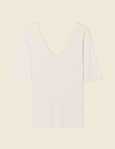 Pull manches courtes creme femme
