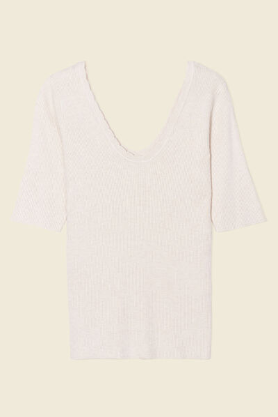 Pull manches courtes creme femme