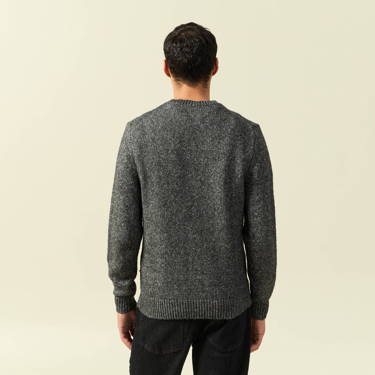 Pull manches longues col rond noir homme