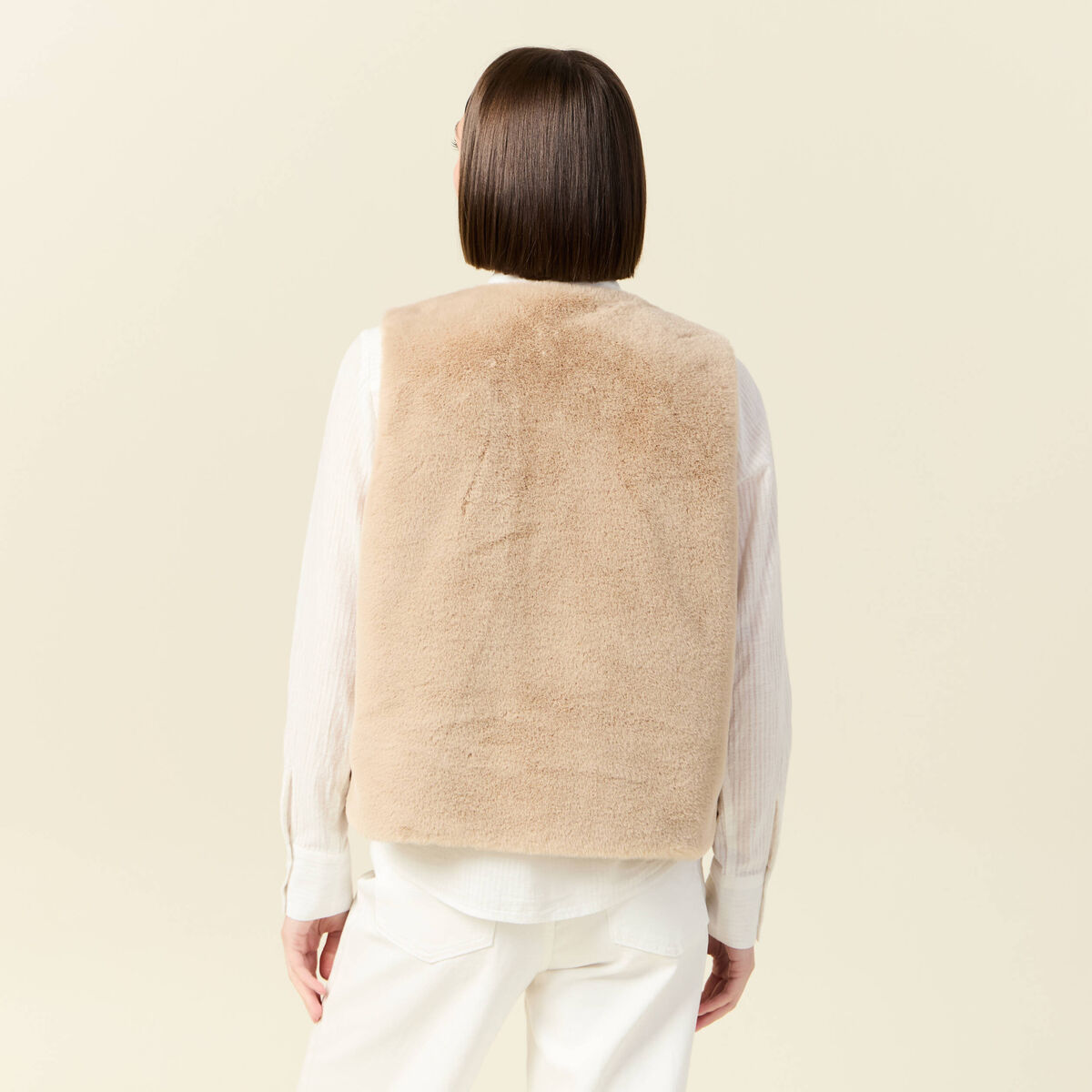 Gilet sans manches doubl&eacute; beige femme