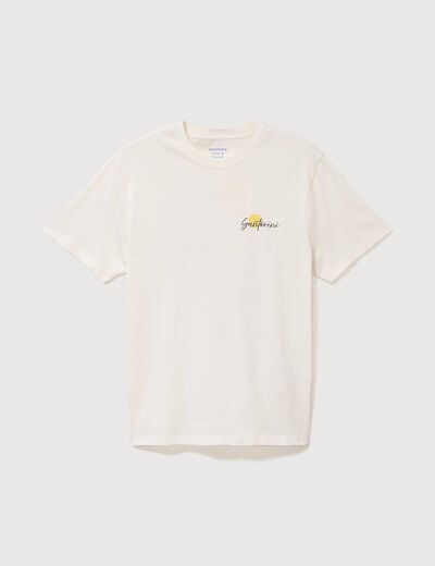 T-shirt droit en coton col rond ecru homme
