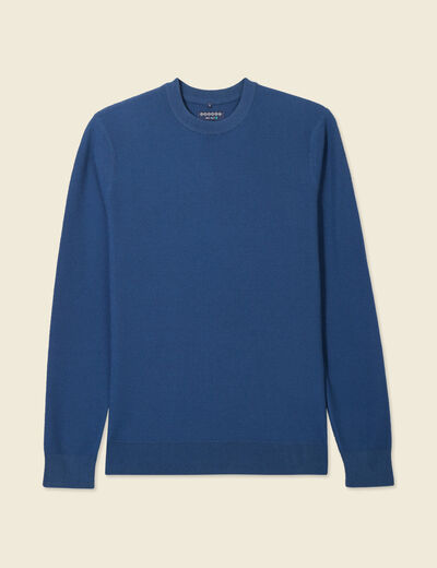Pull fin col rond manches longues bleu fonc&eacute; homme