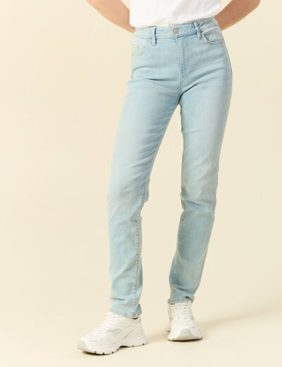 Jeans slim taille haute denim bleach femme
