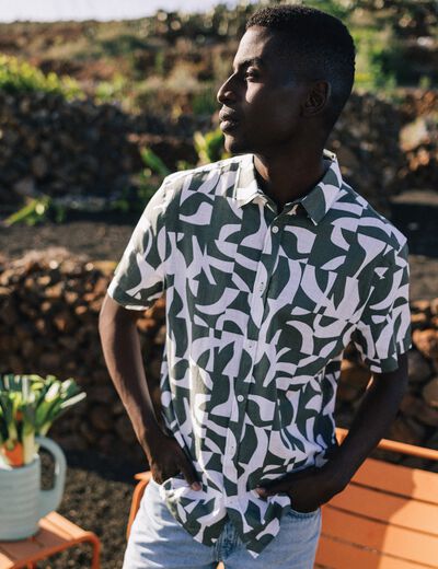 Chemise manches courtes vert kaki homme