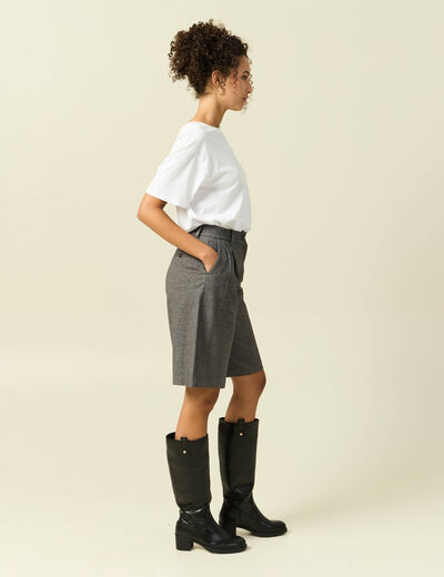 Bermuda large taille haute gris femme