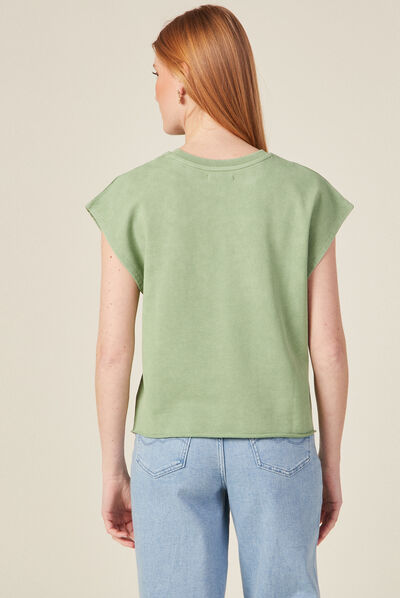 Sweat sans manches à clous vert kaki femme