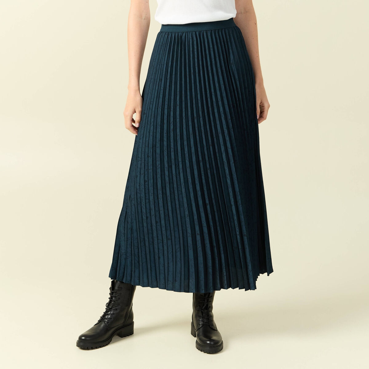 Jupe satin&eacute;e bleu canard femme