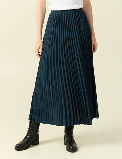 Jupe satin&eacute;e bleu canard femme