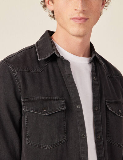 Chemise manches longues jean denim noir homme