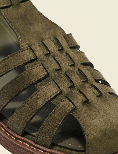 Sandales plates métallisées vert kaki femme