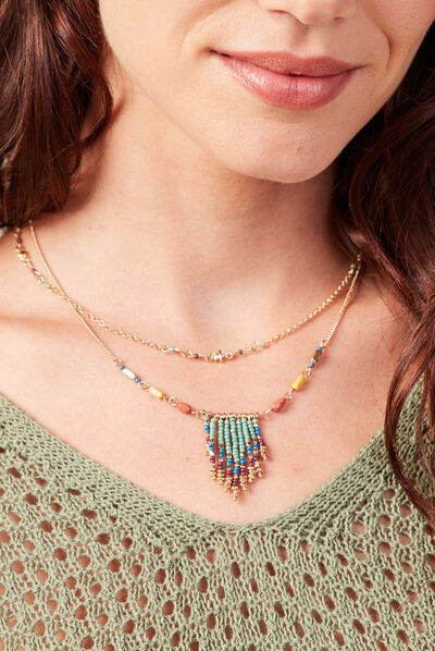 Collier 2 rangs à perles multicolore femme