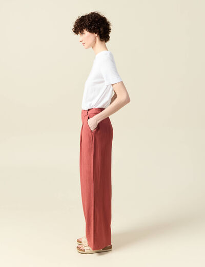 Pantalon large à pinces vieux rose femme