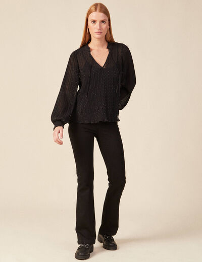 Blouse manches longues plissée noir femme