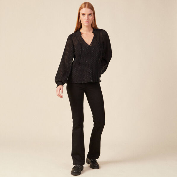 Blouse manches longues plissée noir femme