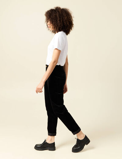 Pantalon large 7/8&egrave;me taille haute noir femme
