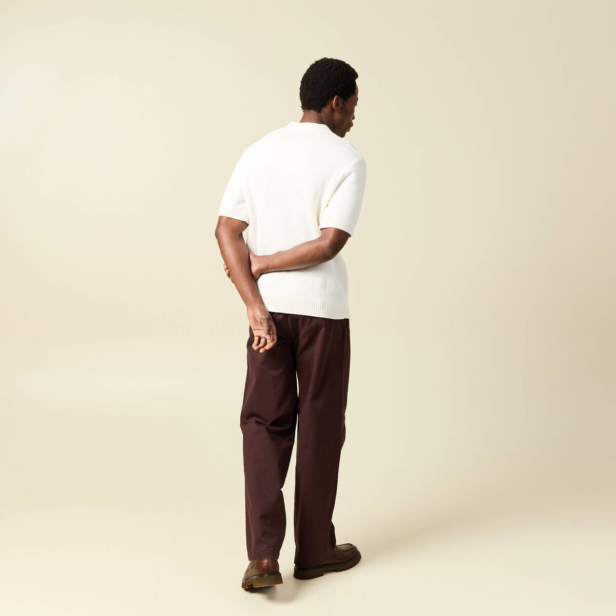 Polo ample col cubain manches courtes ecru homme