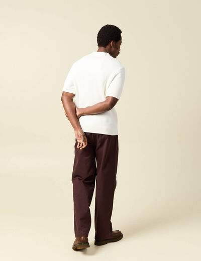 Polo ample col cubain manches courtes ecru homme