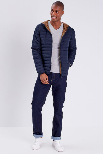 Doudoune droite à capuche bleu marine homme