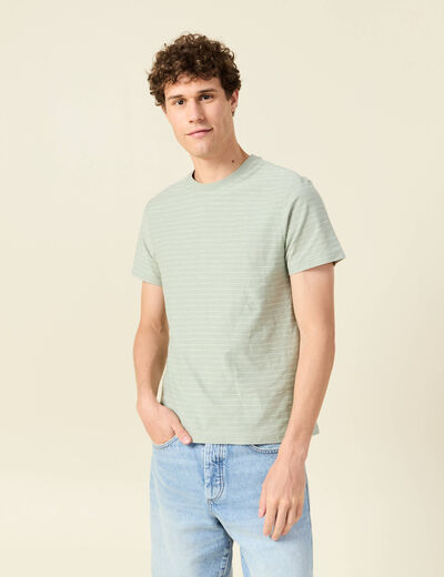 T-shirt ray&eacute; droit manches courtes vert olive homme