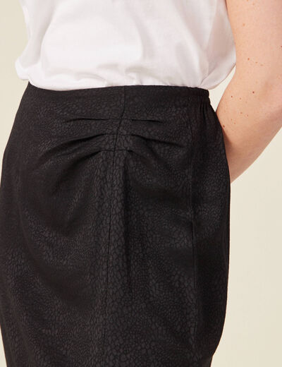 Jupe midi droite fendue satin noir femme