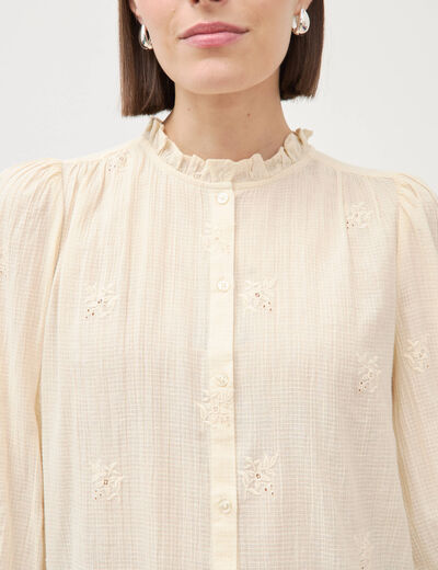 Chemise manches longues en coton creme femme