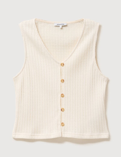 D&eacute;bardeur droit court col v creme femme