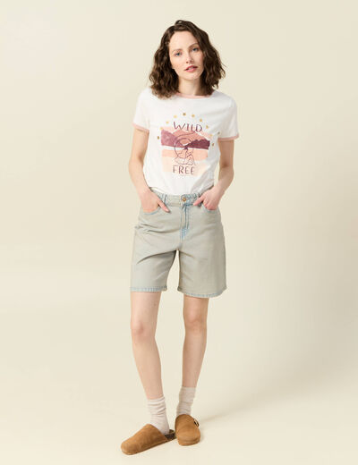 T-shirt manches courtes ivoire femme