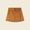 Short droit ceinturé suédine marron femme