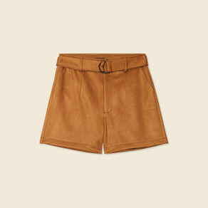 Short droit ceinturé suédine marron femme