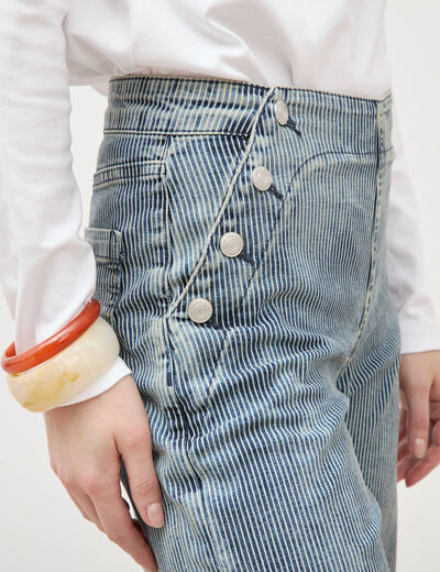 Pantalon large &agrave; pont taille haute denim used femme