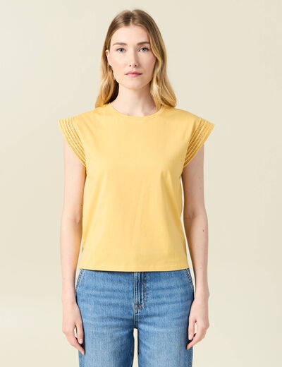 T-shirt manches courtes jaune moutarde femme
