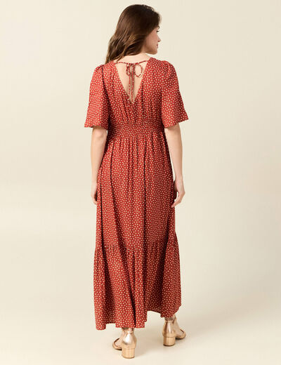 Robe longue évasée fluide orange foncé femme