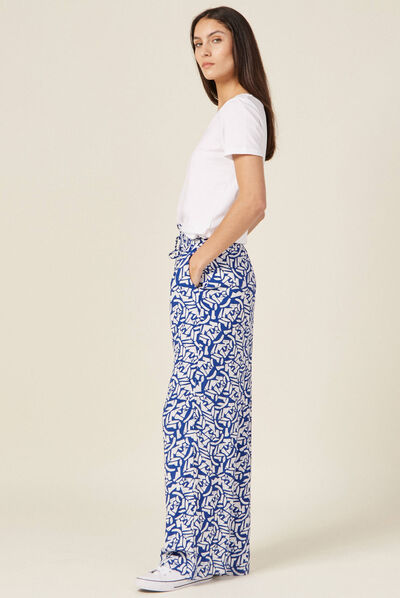 Pantalon large fluide bleu femme