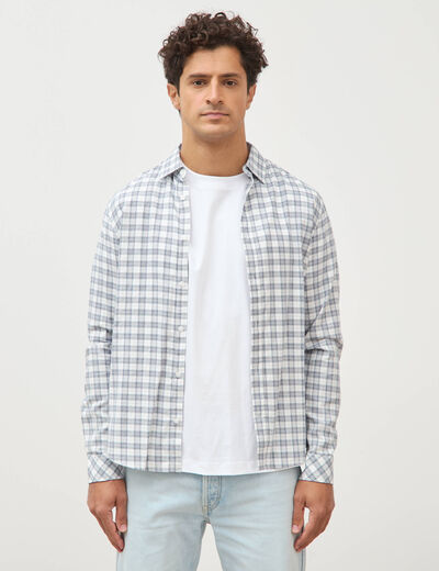 Chemise manches longues bleu fonc&eacute; homme