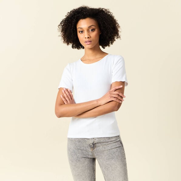 t shirt manches courtes cotele blanc femme T-shirt manches courtes côtelé blanc femme
