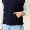 Pull sans manches capuche bleu marine femme