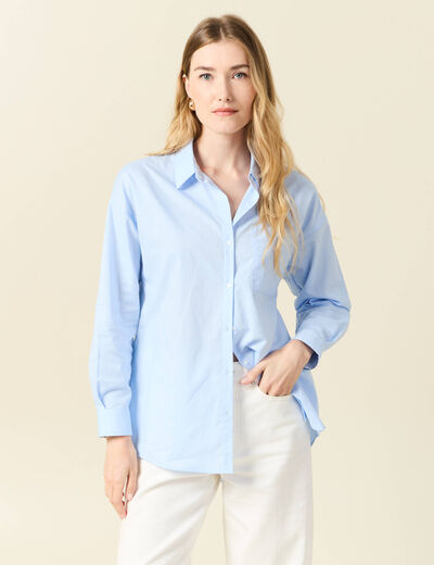 Chemise manches longues bleu ciel femme