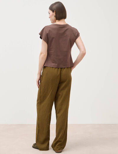 T-shirt manches courtes marron fonc&eacute; femme