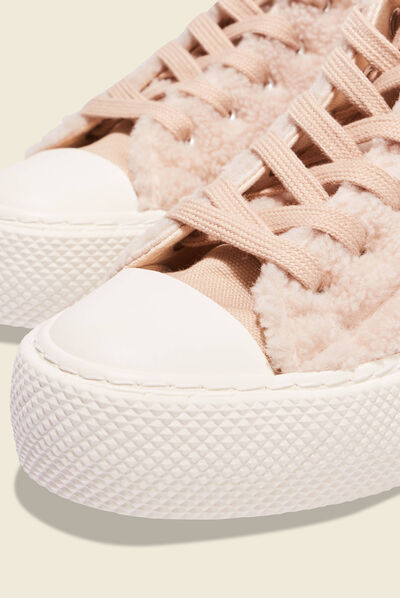 Baskets montantes fourrure creme femme