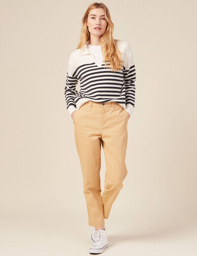 Pantalon chino fluide beige femme