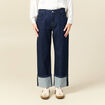 Jeans large taille haute 3/4 denim brut rinse femme