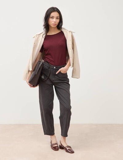 Jeans barrel taille haute 7/8&egrave;me denim gris femme