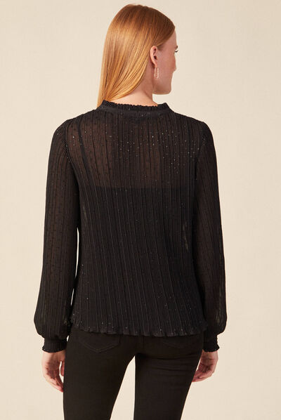 Blouse manches longues plissée noir femme