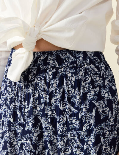 Jupe longue droite fluide bleu marine femme