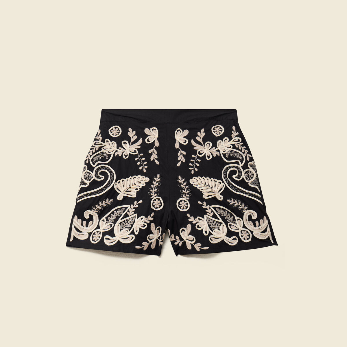 Short en coton avec broderie noir femme