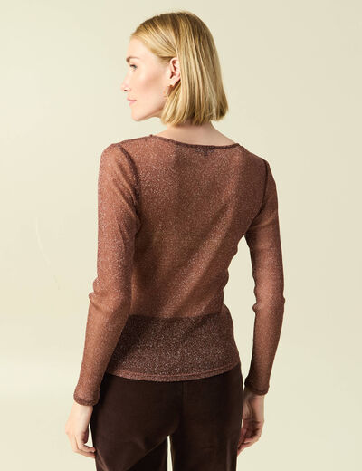 T-shirt manches longues col rond marron femme