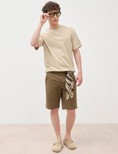 T-shirt ample col rond broderie coton beige homme
