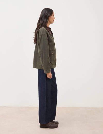 Parka oversize courte col classique vert kaki femme
