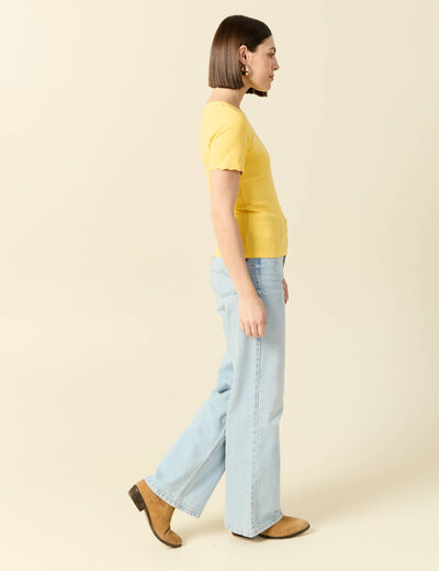 T-shirt manches courtes côtelé jaune femme